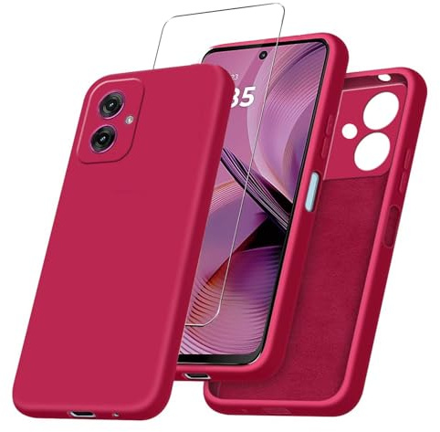 JDXHFF Funda Compatible con Motorola Moto G55 5G (6.49) con 1 Piezas Vidrio Templado Protector de Pantalla Película Protectora - Rojo Carcasa Silicona TPU Suave Caso Case Red