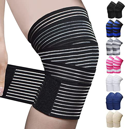 Ausbond 2Pcs Knee Wraps for Leg Calf Thigh Extra Long Elastic All Purpose Support Wrap Brace Compression Bandage for Pain Relief Weightlifting Powerlifting Squats (71in, Black, 2)