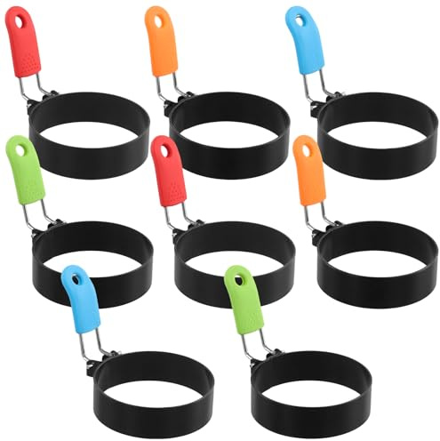 MOUYAT 8 PCS Round Egg Rings, Stainless Steel Egg Rings for Frying, Nonstick Egg Rings with Handle for Fried Egg Crumpet Pancakes