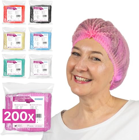 200x ARNOMED® Einweg Haarnetz, Einweghauben Kopf Pink, Klipphauben M