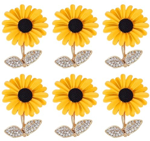 CVDYWDJIE 6 Uds Alfileres De Girasol, Alfileres De Flores Lindos, Accesorios De Ropa, Broches De Diamantes De Imitación, Broches Decorativos
