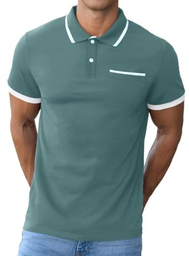 QIXING Herren Polohemd Baumwolle Kurzarm - Golf Business Casual T-Shirt mit Brusttasche, Atmungsaktiv für Freizeit & Sport Sommer 2025