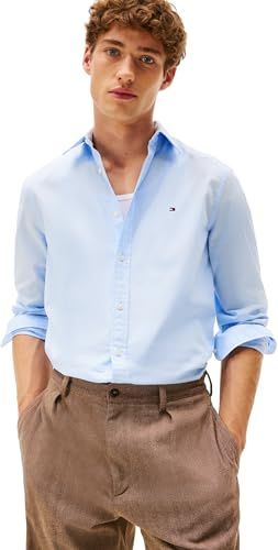 Tommy Hilfiger Herr Flex POPLIN Kent krage SF skjorta MW0MW40460 L/S skjorta, blå, M, Blå (söt blå), M