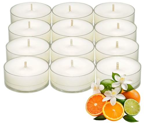 PartyLite Teelichter, Kerzen, knackige Bettwäsche mit Jasmin- und Lilienduft, Geschenkset mit 12 Stück, Aromatherapie mit bis zu 4 bis 6 Stunden Brenndauer, ideal für Heimdekoration, Urlaubsgeschenk &