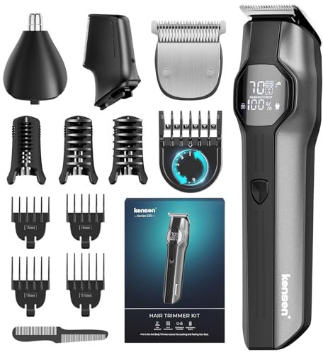 12-in-1 Barttrimmer Herren, Haarschneider, Körperrasierer, Nasenhaarschneider, kensen Bartschneider Herren IPX7 Wasserdicht Bartrasierer 210Min LED-Anzeige USB-C Ganzkörper-Haarpflege 6000/7000RPM