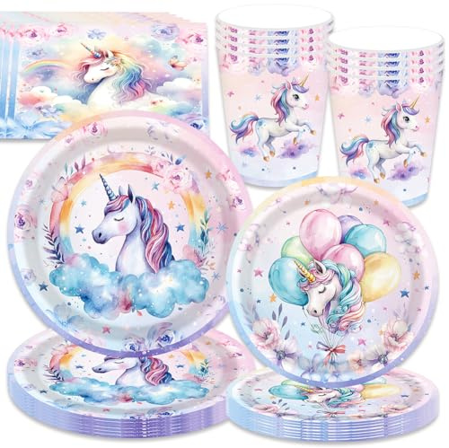 44 PCS Vaisselle Animaux de Licorne,Vaisselle de Fête à Licorne,Licorne Vaisselle Anniversaire Décorations,Decoration Anniversaire Licorne, pour Fête Anniversaire Enfant,pour 8 invités
