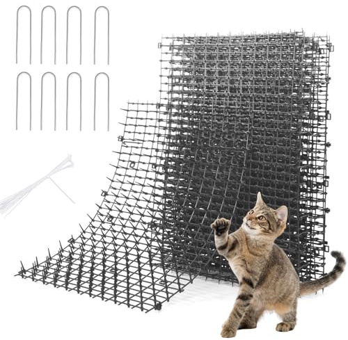 XHYASD 12 Pcs Cat Deterrent Mat, 30x40cm Anti Cat Spikes with 8 U-Shaped Pegs, Safe Indoor & Outdoor Pet Repellent for Garden, Lawn, Furniture