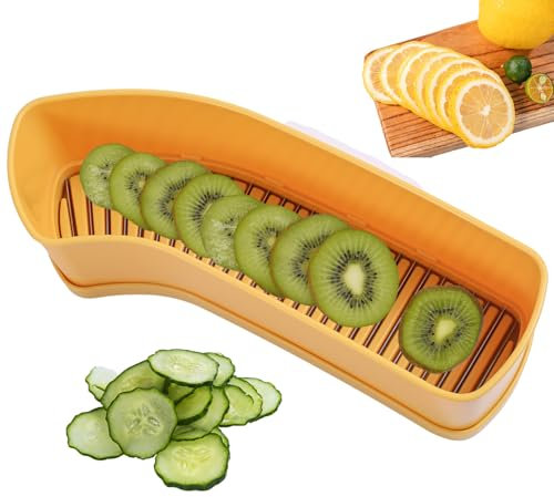 lasuroa Rebanador de Frutas Multifuncional, Cortador de Pepino y Plátanos Portátil Herramienta Corte para Cocina Frutas Uvas Huevos Perritos Calientes y Preparación Rápida Comidas (Amarillo)