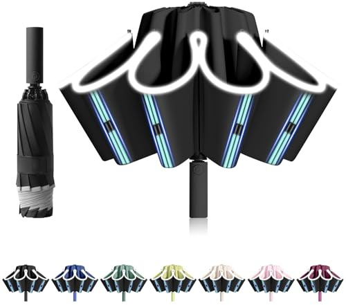 FANSEZQ Stormproof Inverted Umbrella - Automatic Open Close, 40 Ribs Heavy Duty Compact Folding Umbrella, ø 105 Cm Uv Protection Rain Umbrella For Men And Women (Black)