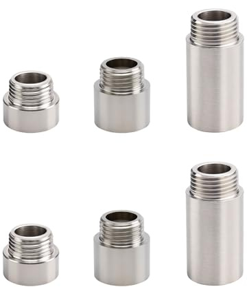 6 Pièces Rallonge de Robinet 1/2, Rallonge Robinet Extérieur Et Intérieur Avec Filetage Standard, Utilisable Comme Rallonge De Pommeau De Douche, Raccord Tube Allonge Inox Ou Adaptateur Universel