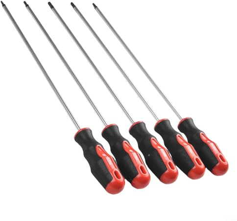 Oniissy Lot de 5 tournevis Torx extra longs de 400 mm avec pointe magnétique en acier au chrome vanadium pour réparation de précision T15 T20 T25 T27 T30 Poignée ergonomique (5 pièces T15-T30)