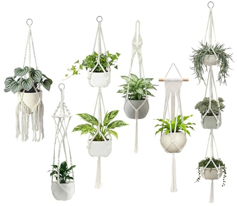 6er Set Makramee Blumenampel, Pflanzenhänger aus Baumwollseil, Boho Style Hängetopf für Pflanzen – Baumwollseil Hängeampel für Innen & Außen, Balkon, Garten, Fenster Dekoration