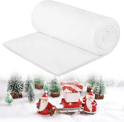 240 X 80cm Manta de Nieve Navideña, Alfombra de Nieve Artificial, Manta Decorativa Efecto Nieve Esponjosa, Manta de Nieve Artificial para Adornos Navidad Decoración Invernal de Pueblos Navideños