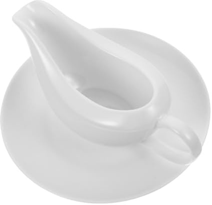 VANZACK Saucière Porcelaine Blanche avec Plateau Verseuse Pratique pour Sauces Vinaigrettes et Condiments Service Antidébordement pour Table