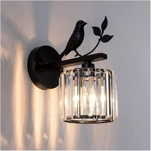 FLXHSA Lampada da Parete per Interni in Metallo Nordico con Luce di per Uccelli, Lampada da testiera per la Decorazione del Soggiorno, Comodino della Camera da Letto (Nero)