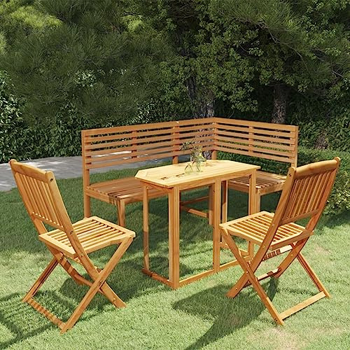 Bucmath 4-TLG. Bistro-Set Massivholz Akazie, klappbar, geölt, wetterfest, für Garten, Balkon, Terrasse, Outdoor-Möbel, Essgruppe
