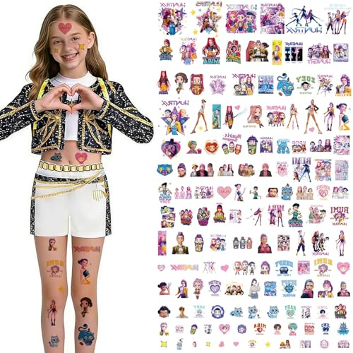8 Stück Demon Hunt Tattoos,Kpop Stickers,KPop Mädchen Film temporäre Tattoos,Abnehmbare Tattoo Aufkleber,Coole Anime Filme Aufkleber,für Laptop Gepäck Party Supplies Jugendliche und Erwachsene