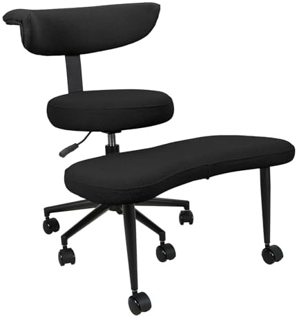 Awjaisca Ergonomischer Kniestuhl mit um 360° drehbarer Fußstütze – Bürostuhl mit gekreuzten Beinen, Lordosenstütze und Einstellbarer Höhe für Zuhause, Yoga und Meditation Schwarz