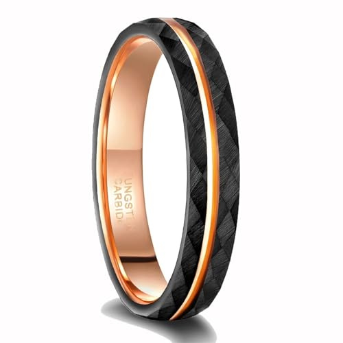 Grewod Verlobungsring Ring, Herren Damen Wolfram 4mm/6mm/8mm Bicolor Gebürstet mit Rillen Ringe Gr.49-74