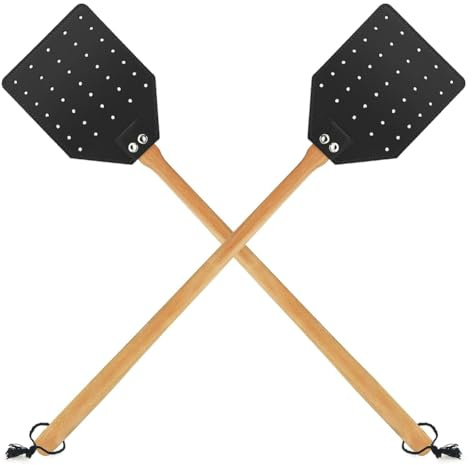 Ounfhtrttk Matamoscas de para Interiores y Exteriores, Matamoscas de Servicio con de Madera de Nogal, 19,7 Pulgadas de, Manual, Paquete de 2