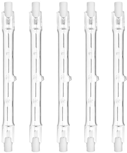 Lumoia 5Pcs Dimmable R7s Halogen Light Bulbs 118mm 300W, 4650LM 2700K Warm White J-Type Linear Floodlight Filament Bulb for Security Landscape Work Lights Floor Lamps