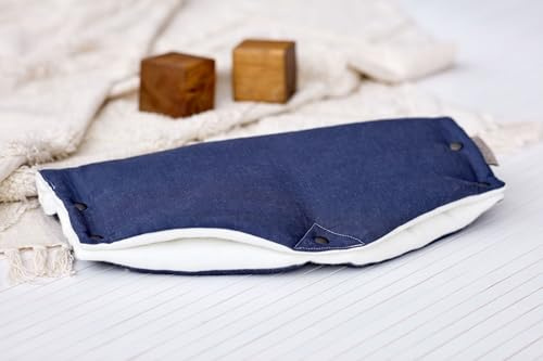 KraftKids Kinderwagenmuff Handwärmer mit Druckknöpfen, außen Leinen Dunkelblau, innen warmes Polyester, fürs ganze Jahr, handgefertigt EU