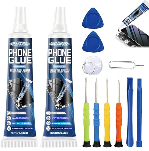 LIKFCBOND Pegamento Teléfono, 2 Piezas 15ML Adhesivo Smartphone, Pegamento Pantalla Movil, Secado Rápido y Transparente, Adhesivo para Reparar Smartphones, Carcasas, Tapas Traseras
