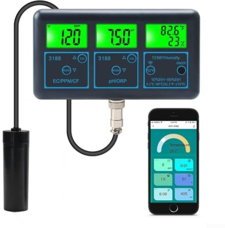 7 en 1 Analyseur de qualité de l'eau pour piscine avec chlore résiduel, pH, ORP, sel, température, WiFi compatible avec Tuya, fonctionnement sur prise, sondes de haute précision pour piscine (EU)