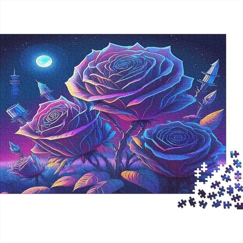 Fantasy Purple Rose Jigsaw Puzzle for Adults 1000 Piece Jigsaw Puzzle Night Light Style Puzzle Game for Family Relax Focus Home Gift 38x26cm/1000pcs
