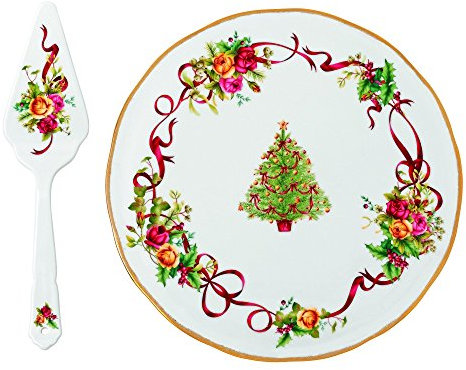 Royal Albert Old Country Roses Christmas Tree Low Cake Plate and Server