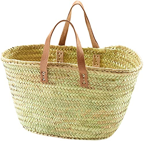 Kobolo Trendige Ibizatasche aus Palmblatt Korbtasche Strandtasche Größe S
