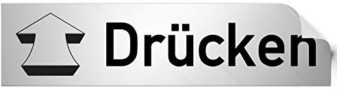 Türschilder24 Türschild PVC Hinweisschild Drücken 160mm x 40mm Silber/Schwarz selbstklebend