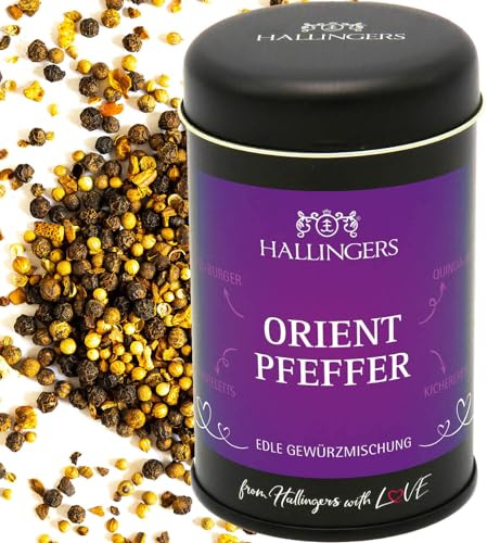 Hallingers Genuss Manufaktur Pfeffer Geschenk - Gourmet-Qualität zum Kochen in edler Geschenk-Dose Orient-Pfeffer für Pfeffermühle, Reis & Desserts, Geschenkidee für Frauen Männer