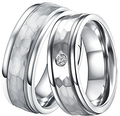 DOOSTI Partnerringe/Trauringe Chirurgischer Edelstahl 316L Hammerschlag - inkl. Gratis Gravur