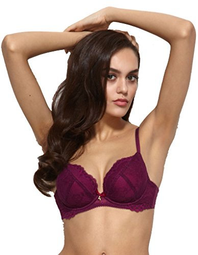 Gossard Womens Superboost Lace Padded Plunge Bra Size 34E in Purple Lace Padded Underwired