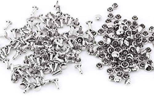 100 Stück Bulk Doppel-Nieten 6 x 8 mm für Leder, Basteln, Handwerk, Tasche, Reparatur von Schuhen und Halsbändern von Tieren (Farbe: Silber)