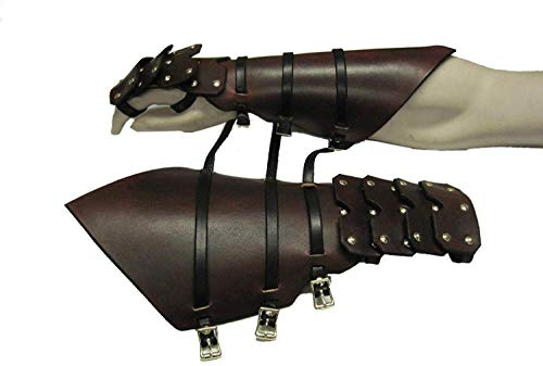 AnNafi Mittelalterliche Lederhandschuhe Armschützer | Wikinger Lange Handschuhe für Herren | Armstulpen braun