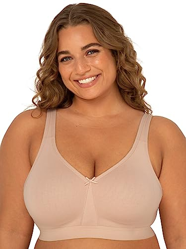 Fruit of the Loom Women's Plus Size Wireless Cotton Bra Full Coverage, Sand, 42DD