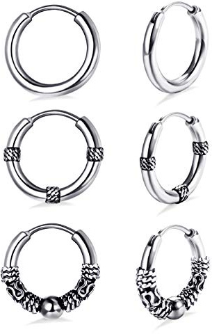 LOLIAS Edelstahl Creolen Ohrringe - Punk Ohrringe, Unisex, Silber-Ton 14MM