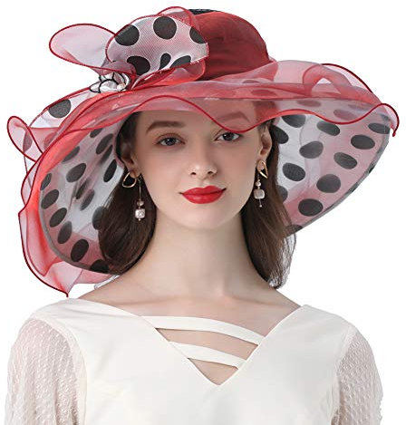 Go Mai Damenhut Kirche Derby Tee Party Hochzeit Polka Dot Organza Hüte, Rot/Ausflug, einfarbig (Getaway Solids), Einheitsgröße