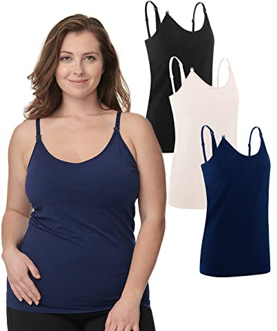 Under Control Nursing Cami Tank Tops for Breastfeeding Women Nursing Tops Maternity Shirts, Camisoles with Built in Bra 3Pack (as1, Alpha, x_l, Regular, Regular, Pink/Navy/Black)