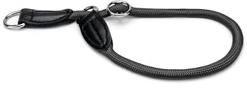 lionto Hundehalsband aus strapazierfähigem Nylon für Hundetraining, Länge 55 cm, 1 cm Dicke, Zugstopp Halsband für Hunde, Lederimitat mit Metallring & Anpassung durch stufenlosen Schieber, schwarz