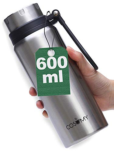 Cosumy Thermosflasche aus Edelstahl 600 ml - Auslaufsicher - Doppelwandige Isolierflasche - Kohlensäure Geeignet