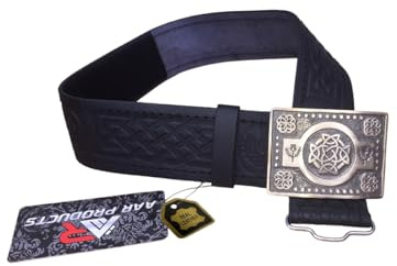 AAR Cintura da kilt scozzese in pelle nera con fibbia con finitura anticata, 17041631, X-Large