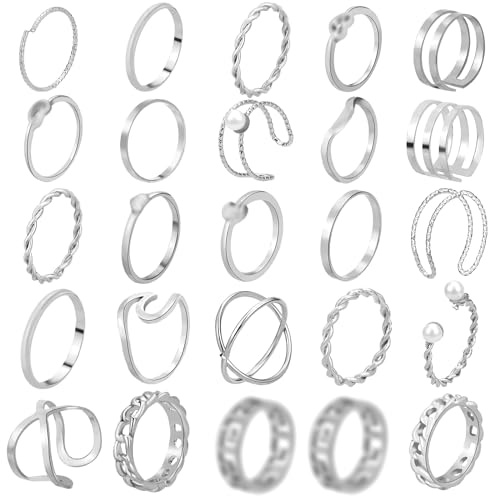 ONESING 18-31 Pcs Stackable Rings Sets - Women's & Men's Boho Retro Vintage Gold & Crystal Finger Rings