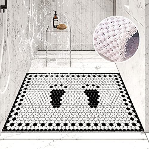 Lurowo Shower Mat for Inside Shower, Bath Mats Non Slip Anti Mould with Drain, Loofah Wet Room Shower Mat with Foot Massage, 60 * 40cm