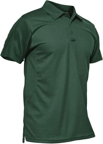 KEFITEVD Golf Herren Polo Shirt Kurzarm mit Brusttasche Leicht Wandershirt Outdoor Sport Tshirts Leicht Männer Militär Kleidung Dunkelgrün 3XL