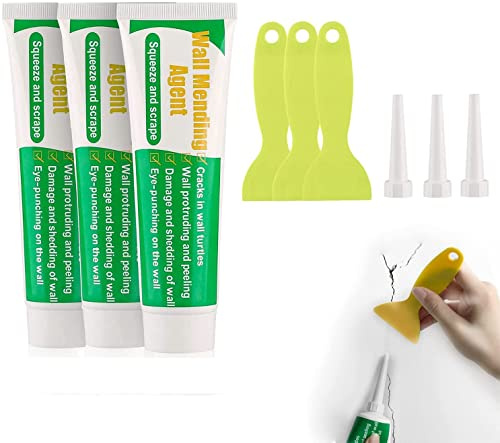 Wall Repair Cream,3X120g Wall Mending Agent,Wall Filler,Mildew and Waterproof Restorer,Nail Holes, Peeling,Graffiti, Stains, Scraper Repair Tool - Quick Drying Repair Filler Paste