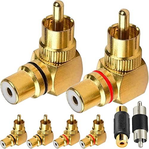 DKARDU Adattatore RCA ad angolo retto, 90 gradi RCA Phono Plug femmina a maschio connettore placcato oro 6 pezzi (3 rossi, 3 neri) per cavo RCA DVD amplificatore altoparlante stereo auto