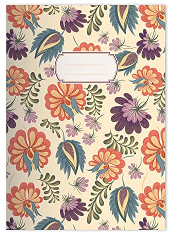 Kartenkaufrausch 4x Schöne Jugendstil DIN A4 Grundschul Hefte mit üppigen Blüten in Beige Kontrastlineatur 1